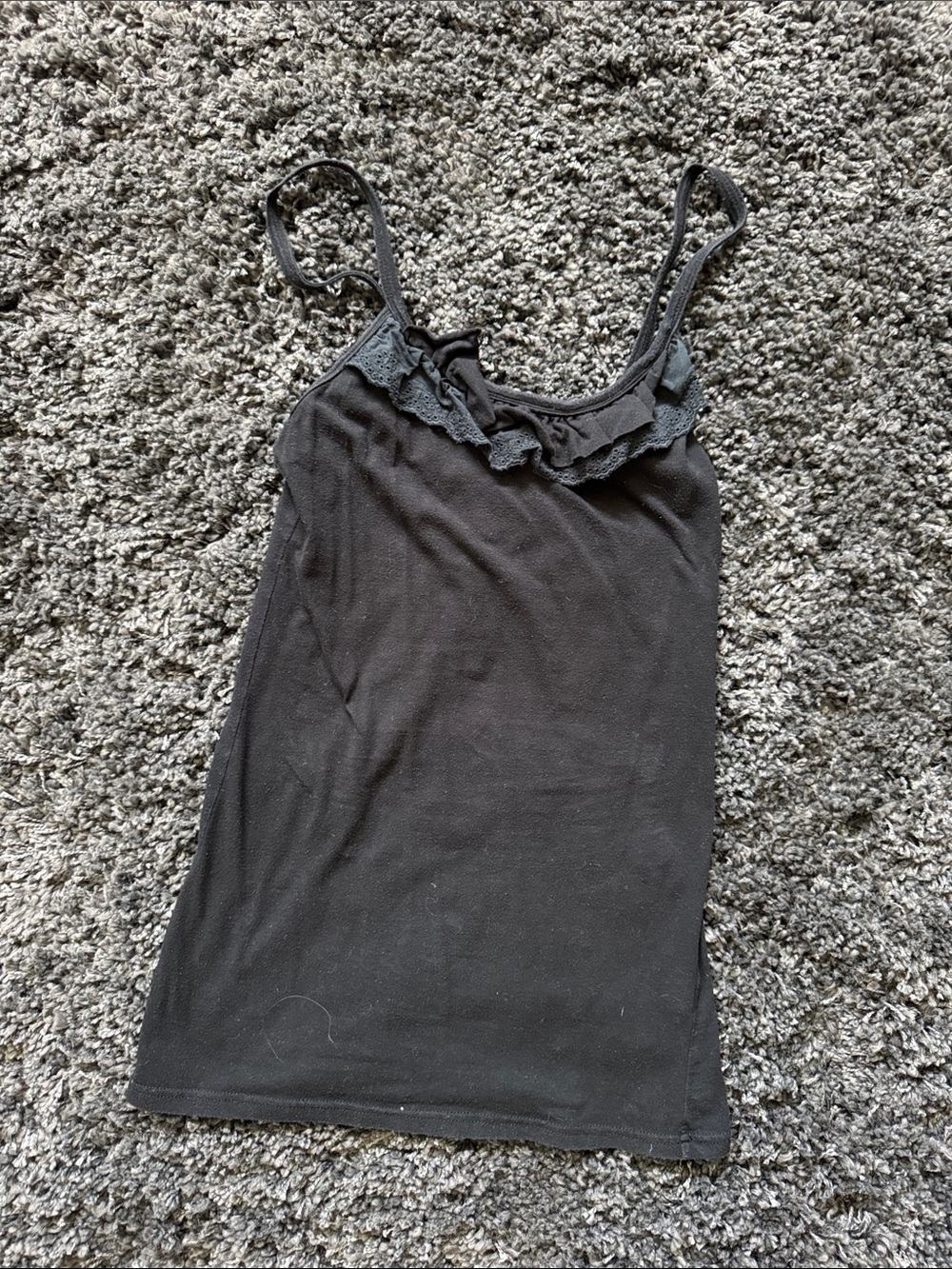 Poof excellence Black Spaghetti Tank Top with Ruffle-Size Large